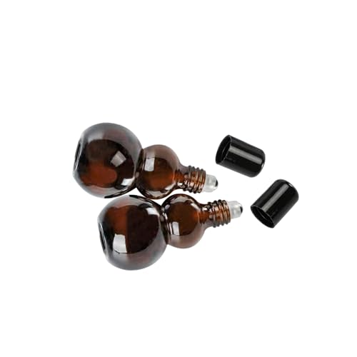 Essential Oil Roller Bottles, 10ml Amber Gourd Shaped Glass Roller Bottles with Stainless Steel Roller Ball, for Travel,Perfume (Amber-Black Cap, 10ML)3