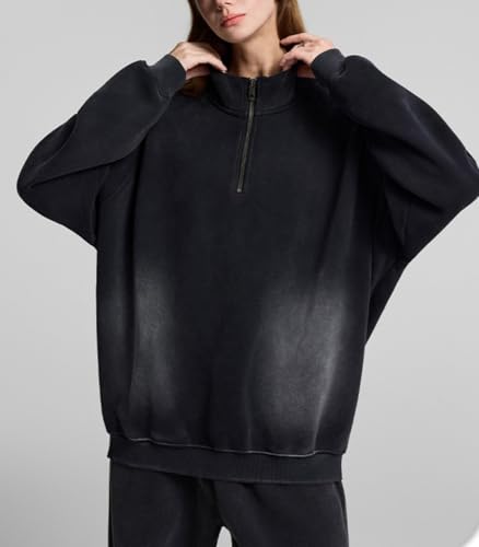 Mi Bo Tong Oversized Mens Sweatshirt Cardigan Jacket Heavyweight Fall Warm Fleece Hoodless Vintage Sweatshirt3