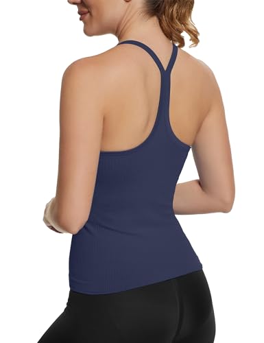 Image of MathCat Seamless Workout Tank Tops with Built in Bra,Racerback Athletic Tank Tops Ribbed Soft Yoga Shirts XS-XL