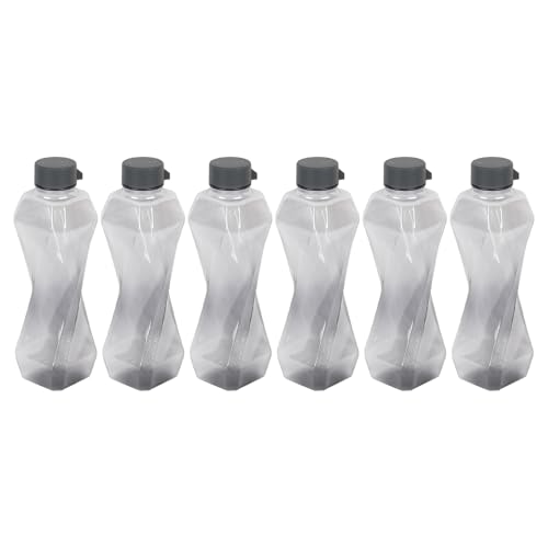 Image of PEARLPET Twist BPA-Free Plastic Water Bottle Set |Lightweight, Leak-Proof & Freezer Safe - Pack of 6 (1000ml Each), Grey