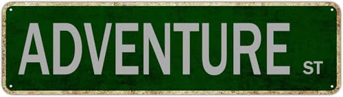 Adventure Street Vintage Metal Tin Street Sign Bar Cafe Garage Cave Home Room Farmhouse Garden Patio Wall Decor 4x16 Inch