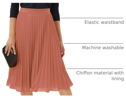 Image of GRACE KARIN Pleated Midi Skirt for Women,Chiffon Elastic High Waist Knee Length Skirts,Swing Flare A-Line Outfits