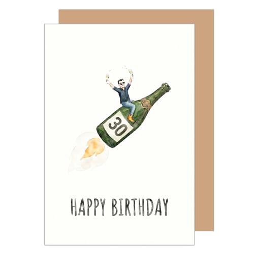 Edition Seidel Premium Birthday Card with envelope. Double card greeting Happy 30th Birthday for man friend funny sparkling wine bottle celebration (G4363 SW026)