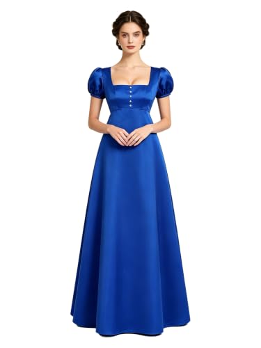 Vestido satén largo imperial Oyolan en corte A para damas de honor