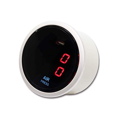 Motor Meter Racing Electronic Dual Digital 220 Psi Air Pressure Gauge Kit With Red Led - Smoke Lens - Aluminum Bezel - Include Sensors - For Air Bag & Air Ride Suspension System - 2-1/16" 52Mm #TOP1