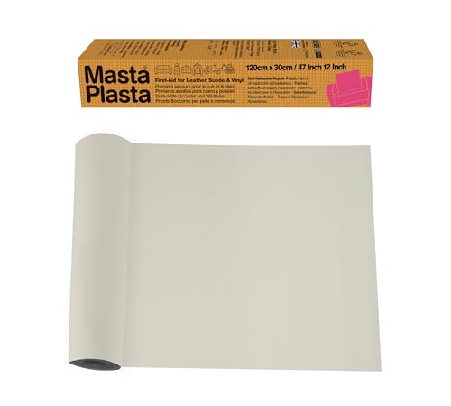Image of MASTAPLASTA Original Leather Repair Tape - Ivory 47.5in x 12in (120 x 30cm). Upholstery-Quality. Quick and Easy Leather Repair Patch Self Adhesive for Couch, Leather Patches for Car Seats | The original all‑in‑one leather repair kit by MastaPlasta - upholstery‑quality, no PVC! Made in the UK. No tools needed