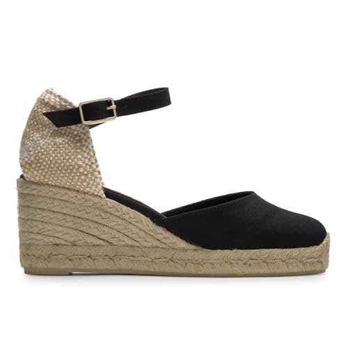 Castañer · Alpargata CAROL/6/001 en algodón orgánico con cierre de pulsera y cuña de 7cm - Mujer color: Negro talla: 38