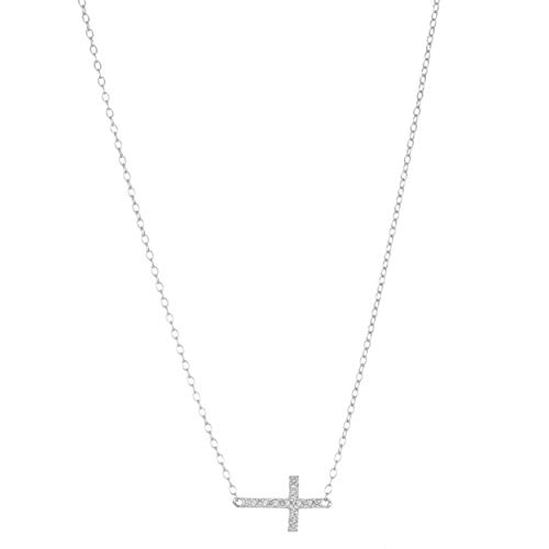 Lavari Jewelers 0.055 Carat Diamond Side Cross Pendant Necklace for Women in 925 Sterling Silver on 18 Inch Chain with Spring Ring2
