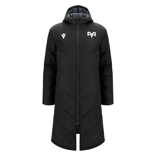 Image of Macron Ospreys Rugby 2024/25 Adults Below Knee Bench Jacket (UK, Alpha, S, Regular, Regular, Black)