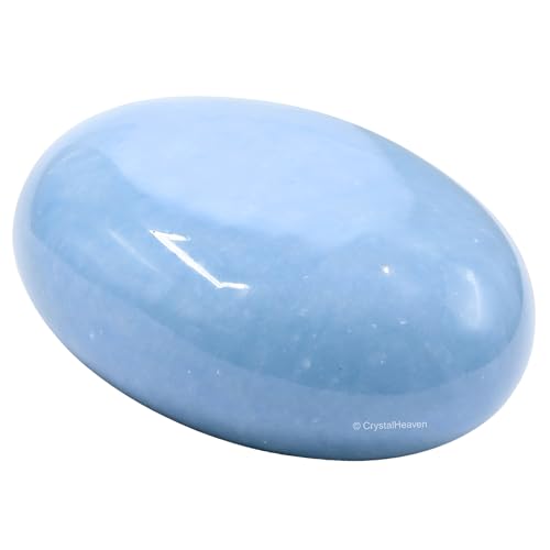 Image of Certified Angelite Crystal Palm Pebbles Stones for Anxiety Stress Relief Massage - AAA Grade Original Healing Gemstone Agate Palm Stone for Yoga Meditation Spiritual Reiki Feng Shui