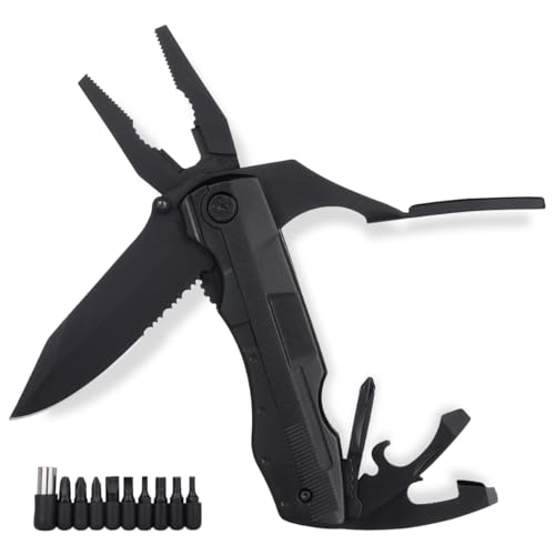 FORA Herramienta Multifuncional 15 en 1-3 Alicates, 1 Cuchillo, Navaja, 2 Abrelatas, 1 Destornillador con 9 Puntas, Multiusos para Supervivencia, Acampar, Camping, Jardín, Funda incluida