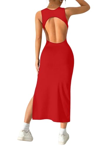 Image of Aahwan Women Bodycon Black Solid Simple Sleeveless Fish Tail Hem Backless Dress