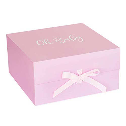 Oh Baby Shower Box With Ribbon & Magnetic Closure - Doubles As Baby Keepsake Boxes With Lids - 12 X 12 X 6 In. Light Pink Or Blue Baby Boxes For Baby Shower With 'Oh Baby' In White Mj Green Events #TOP2