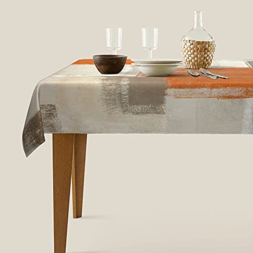 Mutakin Orange Grey Abstract Art Painting Rectangle Tablecloth Waterproof Table Cloth Washable Table Cover For Decoration Kitchen Dining Room 60X90 Inch #TOP2