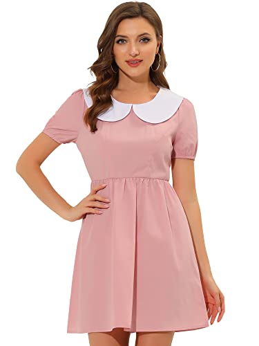 Image of Allegra K Women's Contrast Peter Pan Collar Puff Short Sleeve A-line Dress