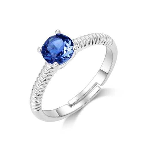 Image of Philip Jones Dark Blue Adjustable Crystal Ring Created with Zircondia® Crystals