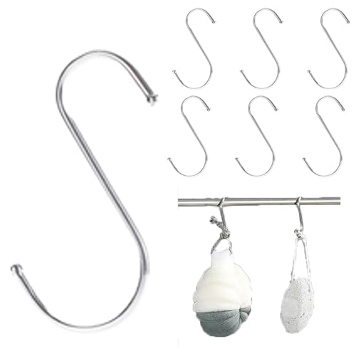 muahmuah S-Haken 6 stücke 410 Edelstahl S Haken, Küchenhaken für drinnen und draußen - Funktionale Aufhängehaken, Metallhaken zum Einhängen .100mm Hängende Haken Silber Metall