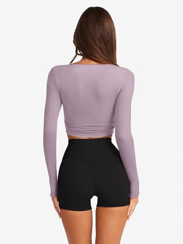 LASLULU Womens Pilates Wrap Top Long Sleeve Workout Tops Bolero Shrugs Crop Cardigan Yoga Ballet Cover up Tops Pilates Outfits (Hazy Liac, X-Large) Light Purple — view 3