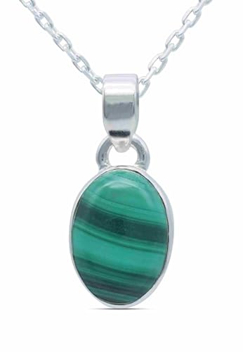 mantraroma echt Silberkette mit Malachit grüner Edelstein Damen Kettenanhänger 925 Sterlingsilber Halskette Geschenk (AK1-081-10-55)