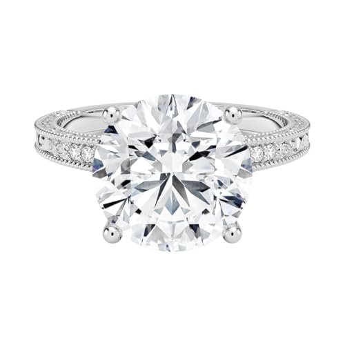 4 Ct Round Cut Engraved Pave Lab Grown Diamond Ring For Women
