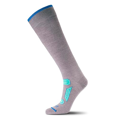 FITS Pinnacle Ultra Light Merino Wool Ski Sock For Men and Women, Over-the-Calf, Breathable, Odor Resistant, Lightweight, Ski & Snowboard Sock, Whole Foot Comfort, Titanium, Large
