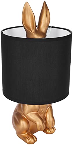 BRUBAKER Tisch- oder Nachttischlampe Goldener Hase - Tischleuchte mit Keramikfuß und Stoffschirm - 42 cm Höhe, Schwarz Gold