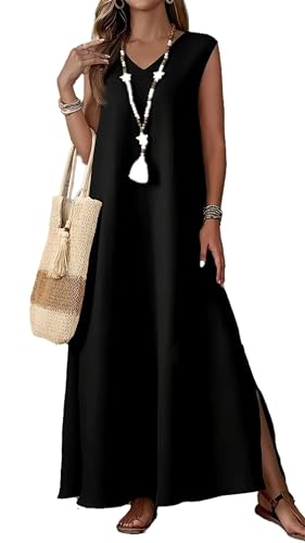 QYXHUOZ Maxi Dresses for Women 2025​ Sleeveless Elegant Summer Dress Casual with Side Slits for...