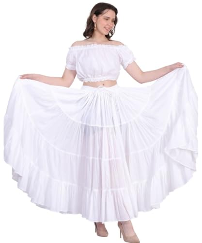 Wevez® Women's Plus Size Maxi Skirt Gypsy 25 Yard Long Flowy Solid Color Cotton Renaissance Skirt