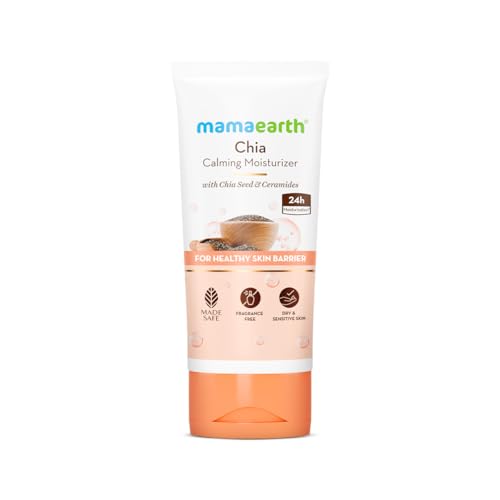Image of Mamaearth Chia Calming Moisturizer with Chia Seed & Ceramides for Healthy Skin Barrier | For Hydrated Glow | Co-Created with Dermats | For Dry & Sensitive Skin | 24H Long Lasting Moisturization | Fragrance Free | 80 g