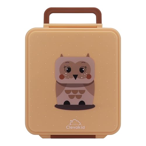 Image of Bento Mega Lunch Box, carrying handle - 4 No-Mix Compartments | Microwave & Dishwasher Safe | for Adult, Preschool, School 1600ML, OZ (Orange Light Peach ClevaOwlee Friend)