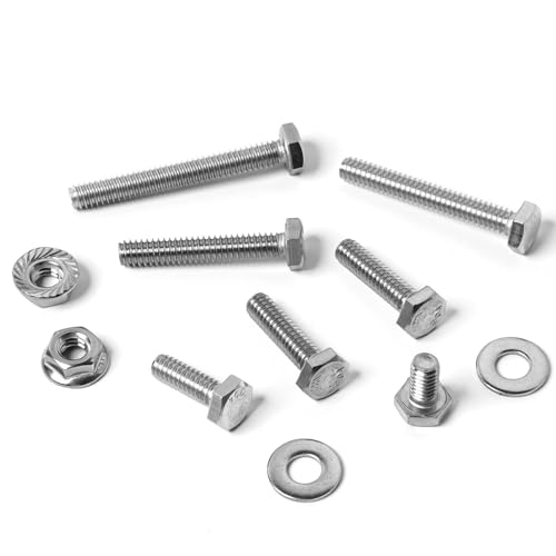 Image of 1 /4-20 Hex Bolts Screws Flange Hex Nuts Flat Washers Kit, Stainless Steel 304, Fully Threaded Hex Bolt 1 /4-20 x 1 /2 inch 3 /4 inch 1 inch 1-1 /4 inch 1-1 /2 inch 1-3 /4 inch 2 inch Length