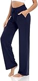VIGVAN Jogginghose Damen Baumwolle Freizeithose Yogahose Weites Bein Aktive Freizeit Kordelzug Lose Lounge Pants Breites Bein Hausehose Sporthose mit Taschen (Navy blau, L)