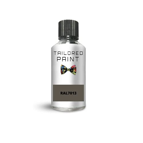 RAL7013 Brown Grey Gloss Touch Up Paint with Brush Direct Gloss Paint for Wood, Metal, Plastic, PVC, UPVC, Fascia Soffit Furniture Boards - Indoor & Outdoor