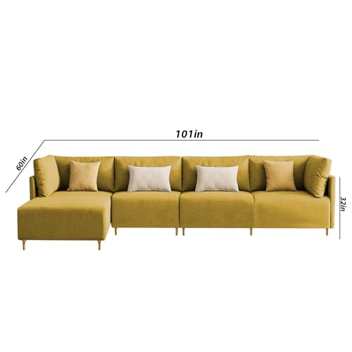 Image of Carina LHS 6 Seater L Shape Sofa Set for Living Room (Yellow Fabric) Premium Fabric Sofa