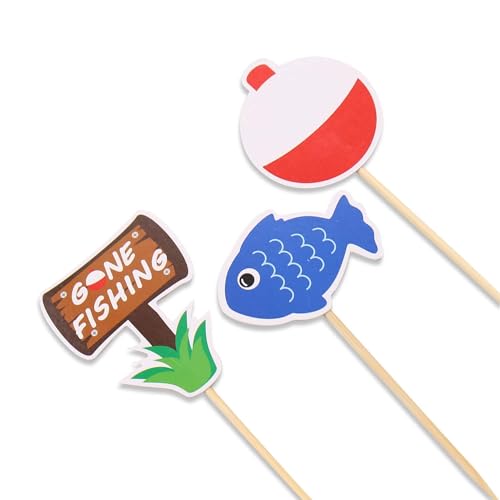 Gone Fishing Bobber Cupcake Toppers Kids Little Fisherman Birthday Party Cake Decoration for Summer Party Supplies 48pcs - Thumbnail 3