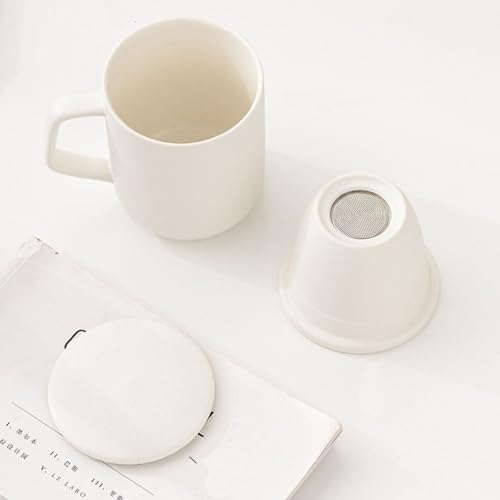 Miniatura 4 de Tamume Taza De Porcelana Natural De 13 Onzas Con Colador Y Tapa, Color Blanco