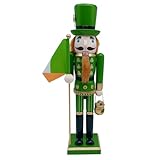 Cabilock 15Inch Wooden Nutcracker Soldier Figurine Irish Shamrock Decor St. Patricks Day Ornaments Hand-Painted Lucky Irish Cape Nutcracker Festive Ornament for Christmas Desktop Home Decor