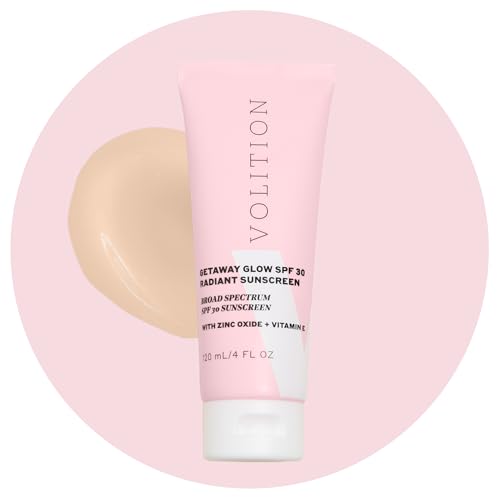 Volition Beauty Getaway Glow SPF 30 Radiant Sunscreen with Zinc Oxide + Vitamin E | Reef-Safe Mineral Sunblock with No White Cast | Silky Smooth with Glossy Finish