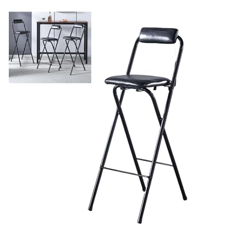カウンターチェア バーカウンター チェア 折りたたみ 高さ65/70/75CM ハイチェア バーチェア ハイスツール 折りたたみ椅子 高い椅子 耐荷重125kg 省スペース 足置き付き 背もたれ付き 組立不要 おしゃれ バー 喫茶店 家用 (ブラック,75