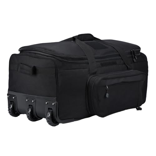 Military Tactical Wheeled Deployment Bag Rolling Duffel Trolley Bag for Camping (Black)