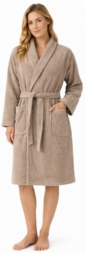 Adore Home Ladies 100% Cotton Bathrobe Terry Towelling Shawl Collar Bath Robe Dressing Gown, XXL, Natural