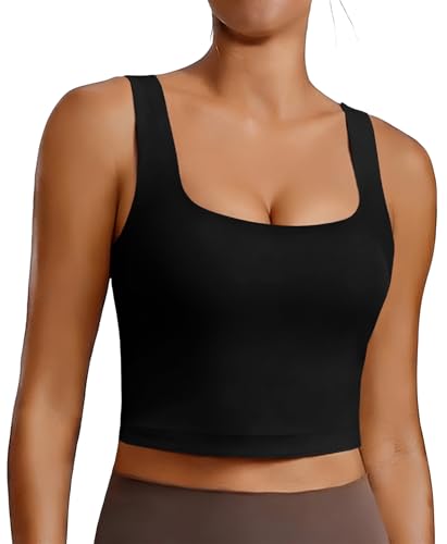 Image of PINSPARK Sports Bra for Women Square Neck Longline Tank Top with Built in Bra