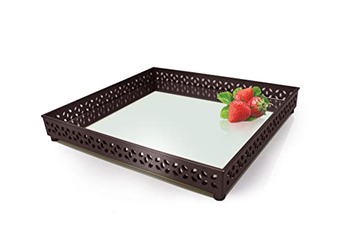 Image of Decorative Mirror Tray Mirrored Glass Tray Perfume Vanity Dresser Tray Make up Jewelry Tray Cosmetics Organiser Candle Tealight Plate Display Tray For Home Decor Bedroom (Square, Brown)