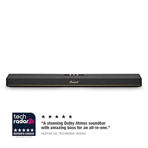 Image of Marshall Heston 120 Soundbar - 5.1.2 Channel | Dolby Atmos Immersive Sound and Built-in Subwoofer for TV, Movies and Music | Volume, Bass, Treble Controls | Bluetooth, WiFi, HDMI, RCA Inputs - Black