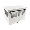 New Age Pet® ECOFLEX® Homestead Sliding Barn Door Furniture Style Dog Crate – Antique White, Large (EHDBC15-04L) – Stylish, Durable, Removable Cushions, Easy to Assemble.