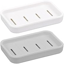 Dokpav 2 Pack Soap Dish, Drainer Soap Case, Plastic Soap Dish with Drainage, Shower Soap Dish Holder, Double Layer Draining Soap Tray with Holes for Bathroom, Shower, Kitchen(White + Gray)