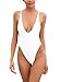 SHEKINI Women's High Cut One Piece Backless Thong Brazilian Bikini Swimsuits (Medium/(US 8-10), Venice White)