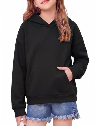 Image of Arshiner Girls Hoodie Lightweight Basic 13-14 Years Black