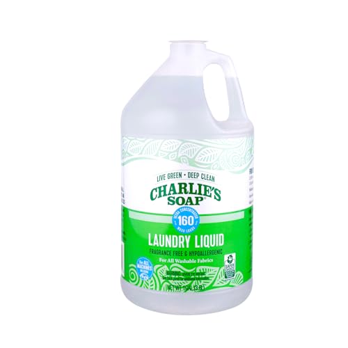 Charlie’s Soap – Fragrance-Free Laundry Liquid detergent – 160 Loads (128 oz, 1 Pack)