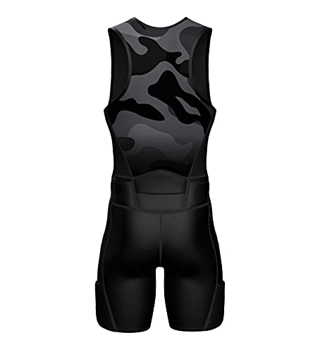 Sparx Mens Premium Triathlon Suit Padded Triathlon Tri Suit Race Suit Swim Bike Run (Black Camo, Medium)